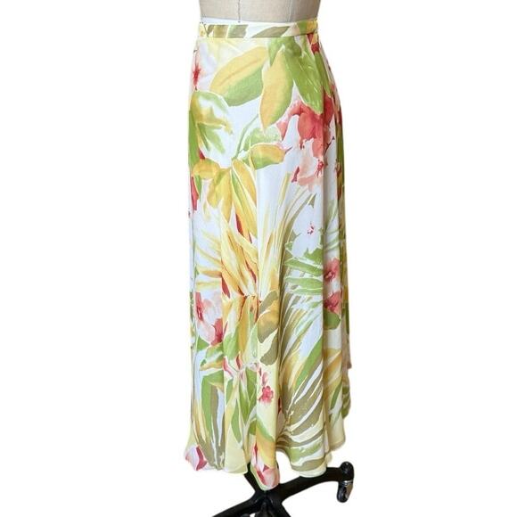 Vintage y2k Linda Allard Ellen Tracy 100% Silk Tropical Print Maxi Skirt Size 8 - Picture 2 of 6